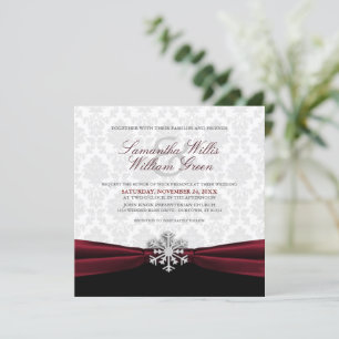 Burgundy Ribbon Winter Wedding Invitation