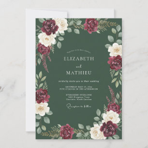 Burgundy Rich Floral Autumn Wedding Invitation