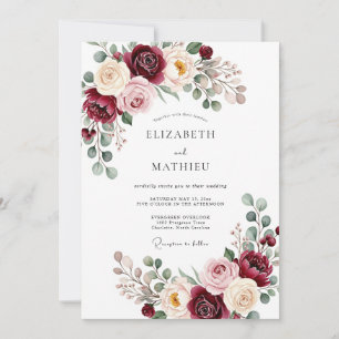 Burgundy Romantic Blossom Wedding Invitation