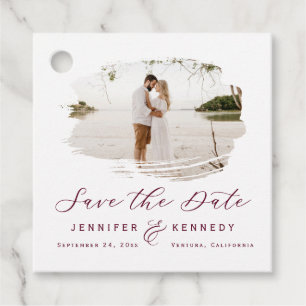 Burgundy Romantic Brushed Frame Save the Date Favour Tags