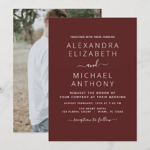 Burgundy Romantic Wedding with Photo Invitation