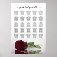 Burgundy Rose 25 Table Wedding Seating Chart