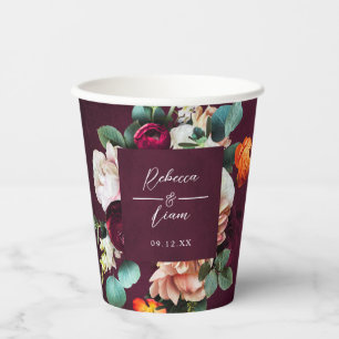 Burgundy Rose and Ranunculus Wedding Paper Cups
