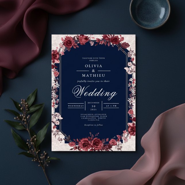 Burgundy Rose Arch Floral Wedding Invitation (Creator Uploaded)