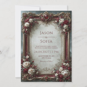 Burgundy Rose Baroque Wedding Invitation