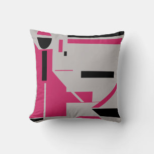 Burgundy Rose Black on Grey Figure-like Motif Throw Pillow