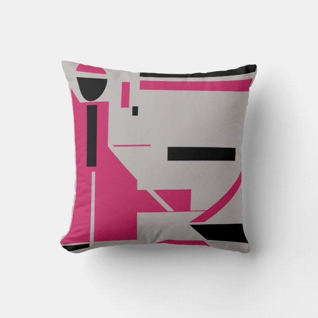 Burgundy Rose Black on Grey Figure-like Motif Throw Pillow (Front)