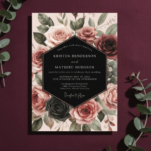 Burgundy Rose Bloom Wedding Invitation