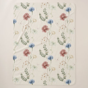 Burgundy Rose Blue White Flowers Butterfly Sherpa Blanket