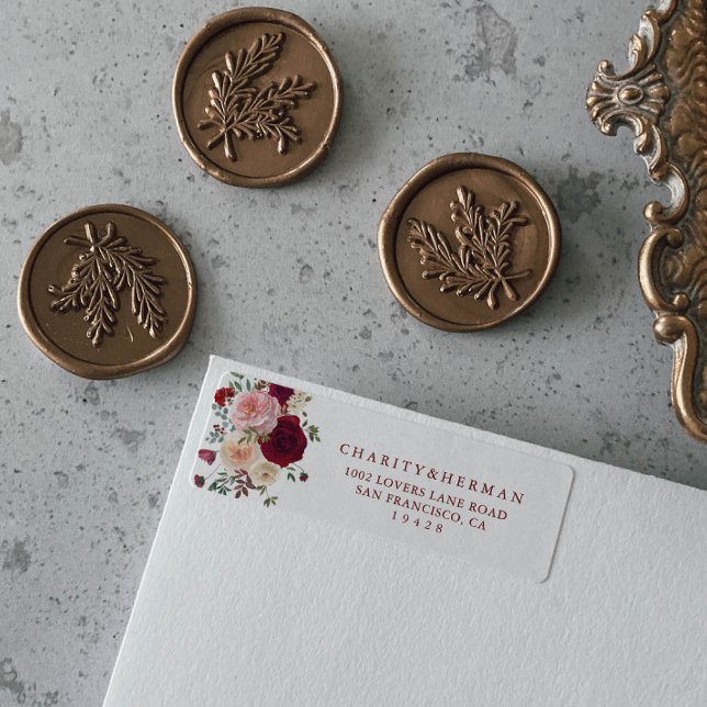 Burgundy Rose Blush Florush Adresse de retour Labe (Créateur téléchargé)