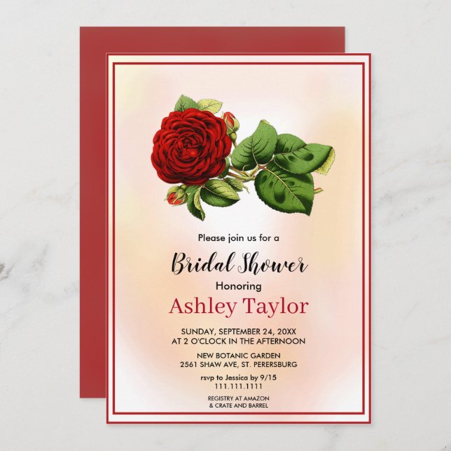Burgundy rose botanical fall floral Bridal Shower Invitation (Front/Back)