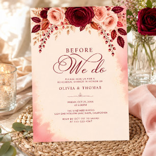 Burgundy Rose Elegance Wedding Rehearsal Dinner Invitation