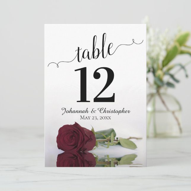  Burgundy Rose Elegant Wedding Table Number Large (Standing Front)