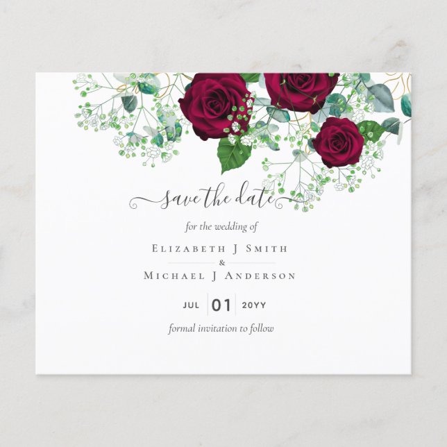 Burgundy Rose Eucalyptus Wedding Flyer (Front)
