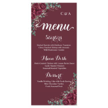 Burgundy Rose Eucalyptus Wedding Menu Card