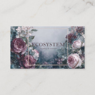 Burgundy Rose Floral and Ethereal Mist Gold Frame Business Card