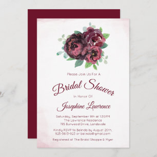 Burgundy Rose Floral Bridal Shower Invitations