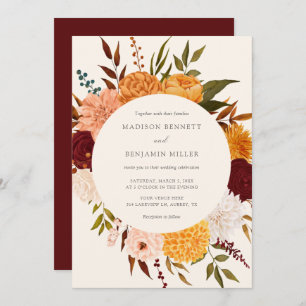 Burgundy Rose Floral Fall Wedding Invitation