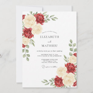 Burgundy Rose Floral Wedding Invitation