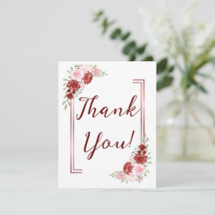 Burgundy & Rose Floral Wedding Thank You Card