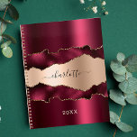 Burgundy rose gold agate marble name 2025 planner<br><div class="desc">Burgundy,  rose gold metal and agate,  marble stone print as background.  Personalize and add your name. The name is written with a modern hand lettered style script.</div>