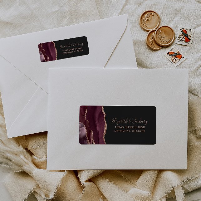 Burgundy Rose Gold Agate Wedding Return Address (Creator Uploaded)