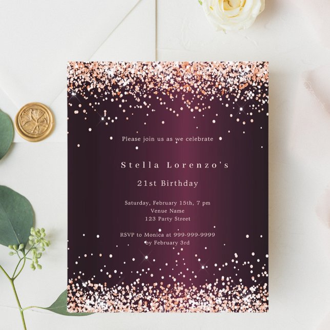 Burgundy rose gold birthday invitation (Creator Uploaded)