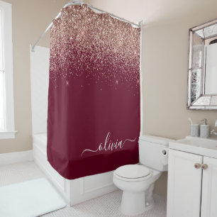 Burgundy Rose Gold Blush Pink Glitter Monogram