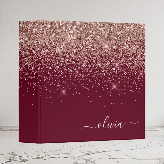 Burgundy Rose Gold Blush Pink Glitter Monogram Binder (Creator Uploaded)
