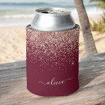 Burgundy Rose Gold Blush Pink Glitter Monogram Can Cooler<br><div class="desc">Burgundy and Rose Gold - Blush Pink Glitter and Sparkle Elegant Birthday or Bachelorette Party Can Coolers. These Wedding,  Bridal Shower or Birthday Party Can Coolers can be customized to include your first name. Please contact the designer for customized matching items.</div>