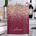 Burgundy Rose Gold Blush Pink Glitter Monogram Hip Flask<br><div class="desc">Rose Gold - Blush Pink  and Burgundy Sparkle Glitter Brushed Metal Monogram Name and Initial Party Flask. This makes the perfect sweet 16 birthday,  wedding,  bridal shower,  anniversary,  baby shower or bachelorette party gift for someone that loves glam luxury and chic styles.</div>