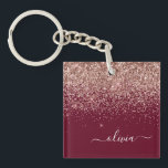 Burgundy Rose Gold Blush Pink Glitter Monogram Keychain<br><div class="desc">Burgundy and Rose Gold Blush Pink Faux Foil Sparkle Glitter Script Monogram Name Keychain. This makes the perfect sweet 16 birthday,  wedding,  bridal shower,  anniversary,  baby shower or bachelorette party gift for someone that loves glam luxury and chic styles.</div>