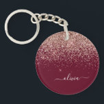Burgundy Rose Gold Blush Pink Glitter Monogram Keychain<br><div class="desc">Rose Gold - Blush Pink and Burgundy Sparkle Glitter Script Monogram Name Keychain. This makes the perfect sweet 16 birthday,  wedding,  bridal shower,  anniversary,  baby shower or bachelorette party gift for someone that loves glam luxury and chic styles.</div>
