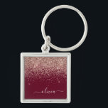 Burgundy Rose Gold Blush Pink Glitter Monogram Keychain<br><div class="desc">Rose Gold - Blush Pink and Burgundy Sparkle Glitter Script Monogram Name Keychains (Key Chain). This makes the perfect sweet 16 birthday,  wedding,  bridal shower,  anniversary,  baby shower or bachelorette party gift for someone that loves glam luxury and chic styles.</div>