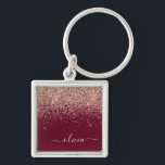 Burgundy Rose Gold Blush Pink Glitter Monogram Keychain<br><div class="desc">Rose Gold - Blush Pink and Burgundy Sparkle Glitter Script Monogram Name Keychains (Key Chain). This makes the perfect sweet 16 birthday,  wedding,  bridal shower,  anniversary,  baby shower or bachelorette party gift for someone that loves glam luxury and chic styles.</div>