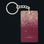 Burgundy Rose Gold Blush Pink Glitter Monogram Keychain<br><div class="desc">Rose Gold - Blush Pink and Burgundy Sparkle Glitter Script Monogram Name Keychain. This makes the perfect sweet 16 birthday,  wedding,  bridal shower,  anniversary,  baby shower or bachelorette party gift for someone that loves glam luxury and chic styles.</div>
