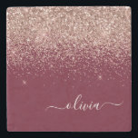 Burgundy Rose Gold Blush Pink Glitter Monogram Stone Coaster<br><div class="desc">Burgundy and Rose Gold - Blush Pink Sparkle Glitter Script Monogram Name Stone Tile. This makes the perfect graduation,  sweet 16 birthday,  wedding,  bridal shower,  anniversary,  baby shower or bachelorette party gift for someone that loves glam luxury and chic styles.</div>