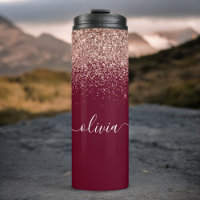 Burgundy Rose Gold Blush Pink Glitter Monogram