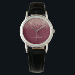 Burgundy Rose Gold Blush Pink Glitter Monogram Watch<br><div class="desc">Burgundy and Rose Gold - Blush Pink Sparkle Glitter Script Monogram Name Watch. This makes the perfect graduation,  birthday,  wedding,  bridal shower,  anniversary,  baby shower or bachelorette party gift for someone that loves glam luxury and chic styles.</div>