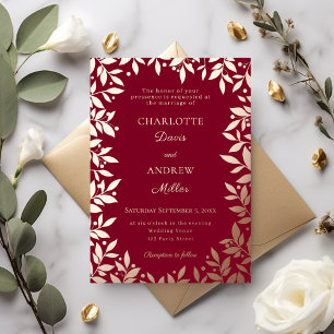 Burgundy rose gold botanical leaves luxury wedding