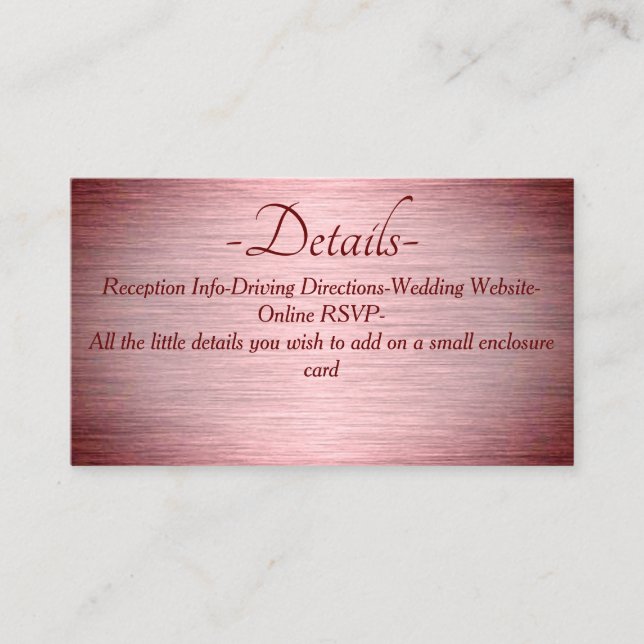 Burgundy Rose Gold Brushed Metal Wedding Detail Enclosure Card (Front)