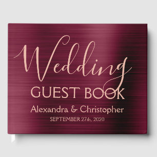 Burgundy - Rose Gold Elegant Wedding Autumn Guest Book