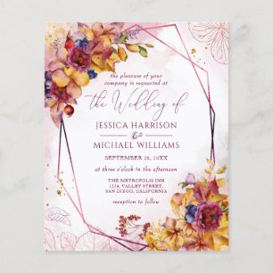 Burgundy Rose Gold Fall Wedding Invitation Flyer