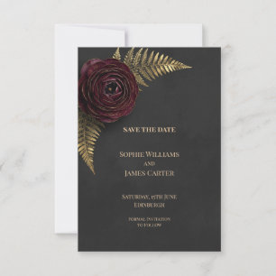 Burgundy Rose Gold Fern Wedding Save the Date