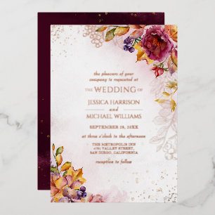Burgundy Rose Gold Floral Colourful Fall Wedding