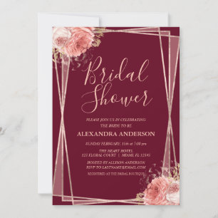 Burgundy Rose Gold Floral Elegant Bridal Shower Invitation