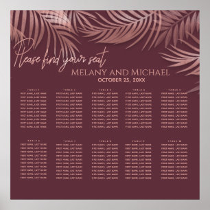 Burgundy rose gold foil tropical leaves romantic poster
