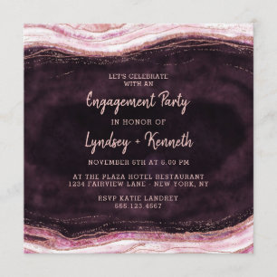 Burgundy & Rose Gold Geode Agate Engagement Party Invitation