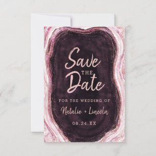 Burgundy & Rose Gold Geode Agate Marble Modern Save The Date