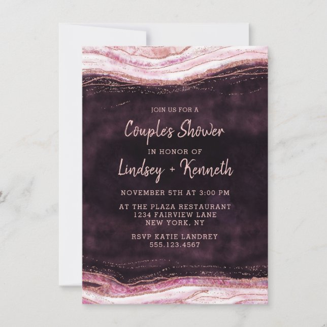 Burgundy & Rose Gold Geode Couple's Wedding Shower Invitation (Front)
